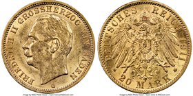 Baden. Friedrich II gold 20 Mark 1911-G MS60 NGC, Karlsruhe mint, KM284, Fr-3876. AGW 0.2305 oz. 

HID09801242017