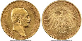 Saxony. Friedrich August III gold 20 Mark 1905-E AU58 NGC, Muldenhutten mint, KM1265. AGW 0.2305 oz. 

HID09801242017