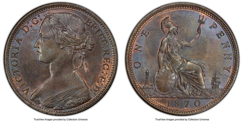 Victoria Penny 1870 MS63 Brown PCGS, KM749.2, S-3954. Attractively toned to a pa...