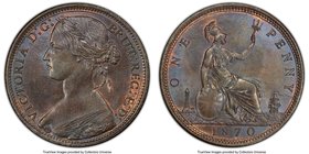 Victoria Penny 1870 MS63 Brown PCGS, KM749.2, S-3954. Attractively toned to a pale blue sheen lit up by bright luster. 

HID09801242017