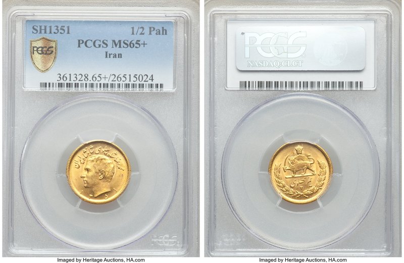 Muhammad Reza Pahlavi gold 1/2 Pahlavi SH 1351 (1972) MS65+ PCGS, Tehran mint, K...