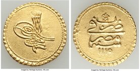 Ottoman Empire. Ahmed III gold Findik AH 1115 (AD 1703/4) AU, Misr mint (in Turkey), KM72, Damali-23-M5-A7b-Mim Re 5a. 19.0mm. 3.44gm. 

HID0980124201...