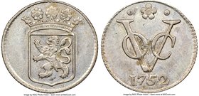 Dutch Colony. United East India Company Duit 1752 AU53 NGC, KM70a. Holland issue. A highly presentable example exhibiting light silver tone over under...