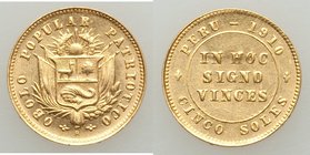 Republic gold 5 Soles Token Issue 1910 UNC, KM-Tn2. 14.7mm. AGW 0.0494 oz. 

HID09801242017