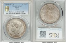 Alfonso XIII 5 Pesetas 1898 (98) SG-V MS63 PCGS, Madrid mint, KM707. Overall soft gray color with pastel red-orange and teal accents, enviable strike ...
