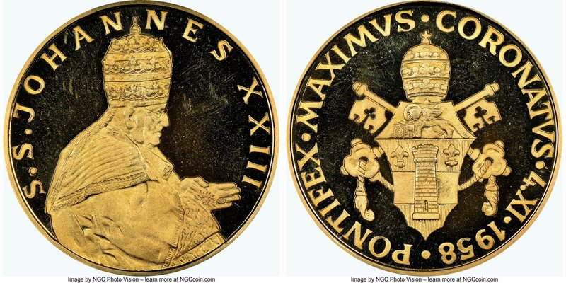 John XXIII gold Proof Medal 1958 PR67 Ultra Cameo NGC, Struck by Koningklijk Beg...