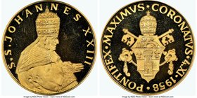 John XXIII gold Proof Medal 1958 PR67 Ultra Cameo NGC, Struck by Koningklijk Begeer, Utrecht. 26mm. 7.9gm. AGW 0.2290oz. 

HID09801242017