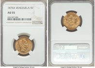 Republic gold 5 Venezolanos 1875-A AU55 NGC, Paris mint, KM-Y17. GW 0.2333 oz. 

HID09801242017