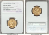Republic gold 20 Bolivares 1911 UNC Details (Surface Hairlines) NGC, KM-Y32. AGW 0.1867 oz. 

HID09801242017