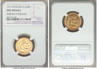 Republic gold 20 Bolivares 1912 UNC Details (Surface Hairlines) NGC, KM-Y32. AGW 0.1867 oz. 

HID09801242017