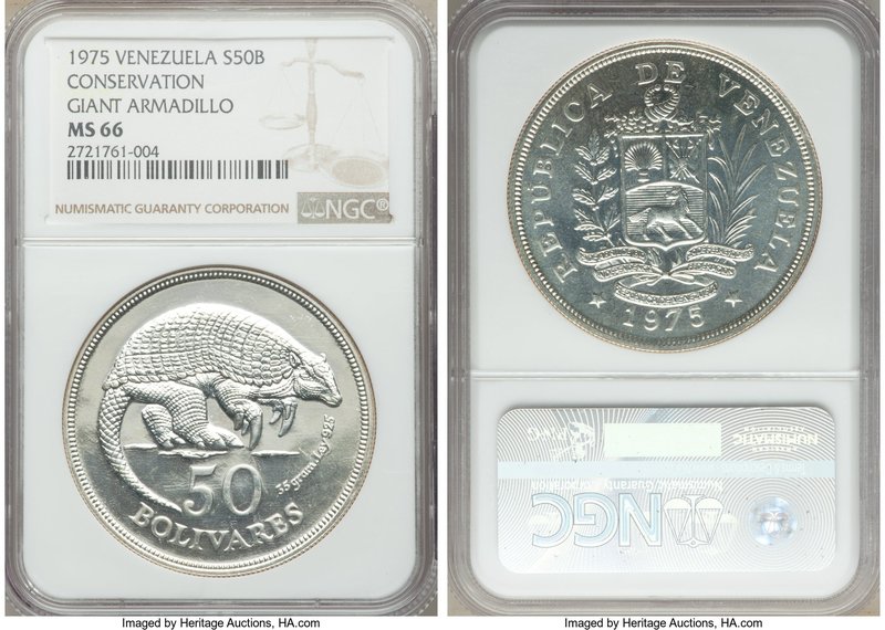 Republic 3-Piece Lot of Certified Assorted Bolivares NGC, 1) 50 Bolivares 1975 -...