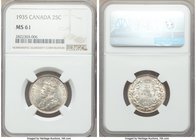 4-Piece Lot of Certified Assorted Issues, 1) Canada: George V 25 Cents 1935 - MS61 NGC, Royal Canadian mint, KM24a 2) Great Britain: George III Shilli...