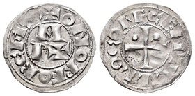 Corona de Aragón. Vizcondado de Bearn. Diner morlá. A nombre de Centul (s.XI-1426). (Cru-166). Rev.: CENTVLLOCOME. Cruz interior con puntos en espacio...