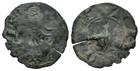 Reino de Castilla y León. Alfonso VII (1126-1157). Dinero. (Bautista-100.1). Ve. 0,64 g. Estrella bajo el león. Grieta. Muy escasa. BC+. Est...250,00....