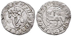 Reino de Castilla y León. Juan I (1379-1390). Blanca del Agnus Dei. Burgos. (Bautista-723 variante). Ve. 1,45 g. Con B y S a los lados de la Y coronad...
