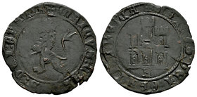 Reino de Castilla y León. Enrique IV (1454-1474). 1 maravedí. Ávila. (Bautista-955). Ve. 2,49 g. Con A gótica bajo el castillo. Dos grietas. MBC-. Est...