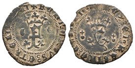 Fernando e Isabel (1474-1504). Blanca. Granada. (Cal-603). Anv.: F entre G-G. Rev.: Globos crucíferos. Ae. MBC. Est...40,00.