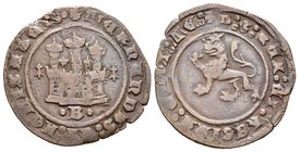 Fernando e Isabel (1474-1504). 2 maravedís. Burgos. (Cal-528). (Rs-52). Ae. 3,54 g. Castillo entre armiños con B entre puntos debajo. MBC. Est...60,00...