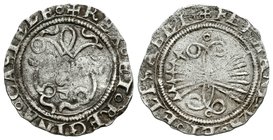 Fernando e Isabel (1474-1504). 1/2 real. Sevilla. (Cal-481 variante). Ag. 1,55 g. S y P tumbada en anverso. BC+. Est...40,00.