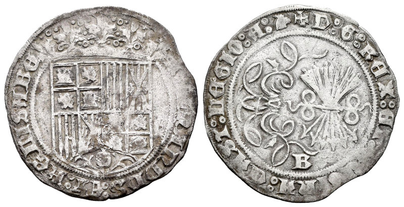 Fernando e Isabel (1474-1504). 1 real. Burgos. (Cal-289). Ag. 3,27 g. Con cabeza...