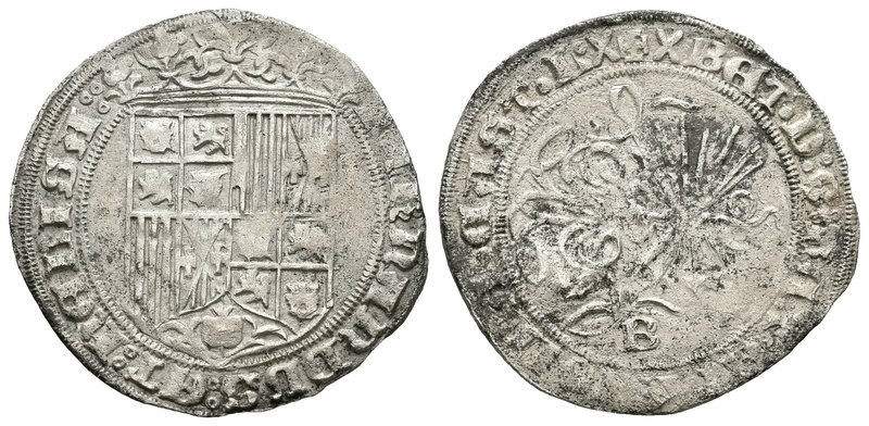Fernando e Isabel (1474-1504). 1 real. Burgos. (Cal-291). Ag. 3,26 g. Con X+X en...