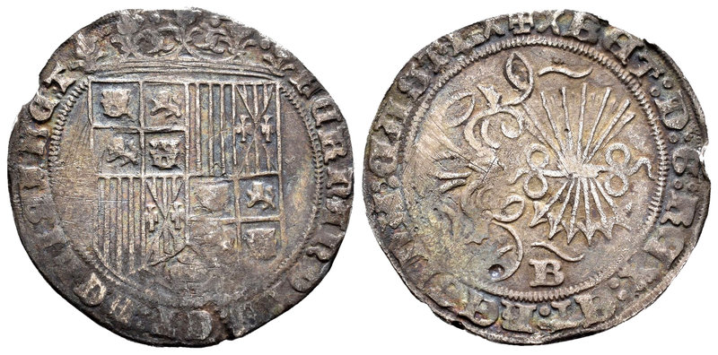 Fernando e Isabel (1474-1504). 1 real. Burgos. (Cal-291). Ag. 3,07 g. Final de l...