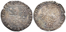 Fernando e Isabel (1474-1504). 1 real. Burgos. (Cal-291). Ag. 3,07 g. Final de leyenda X-X. Golpes. MBC-. Est...45,00.
