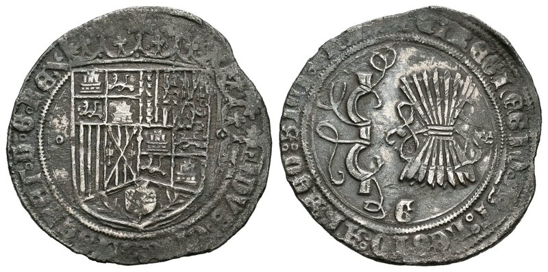 Fernando e Isabel (1474-1504). 1 real. Granada. (Cal-316). Ag. 3,20 g. Escudo en...