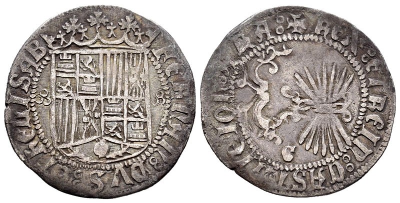 Fernando e Isabel (1474-1504). 1 real. Granada. (Cal-317). Ag. 3,13 g. Escudo en...