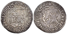 Fernando e Isabel (1474-1504). 1 real. Granada. (Cal-317). Ag. 3,13 g. Escudo entre tres roeles a cada lado y G en reverso. MBC-. Est...60,00.