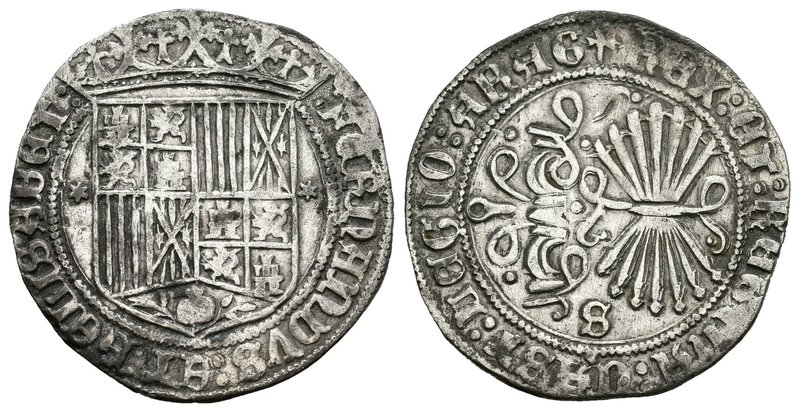 Fernando e Isabel (1474-1504). 1 real. Sevilla. (Cal-367). Ag. 3,20 g. Escudo en...
