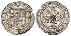 Fernando e Isabel (1474-1504). 1 real. Toledo. (Cal-412). Ag. 3,37 g. Escudo entre M-T. Grietas. MBC. Est...75,00.