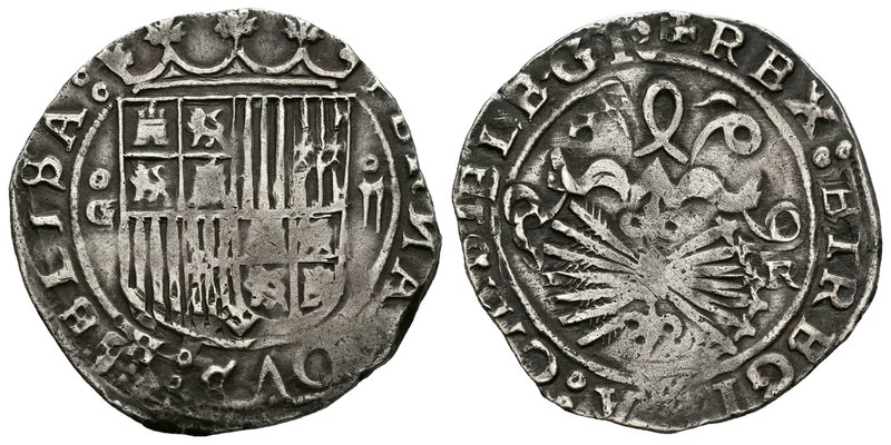Fernando e Isabel (1474-1504). 2 reales. Granada. R. (Cal-245). Ag. 6,68 g. Escu...