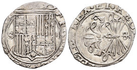 Fernando e Isabel (1474-1504). 2 reales. Sevilla. (Cal-265). Ag. 6,07 g. Ensayador d cuadrada en reverso. MBC-. Est...60,00.