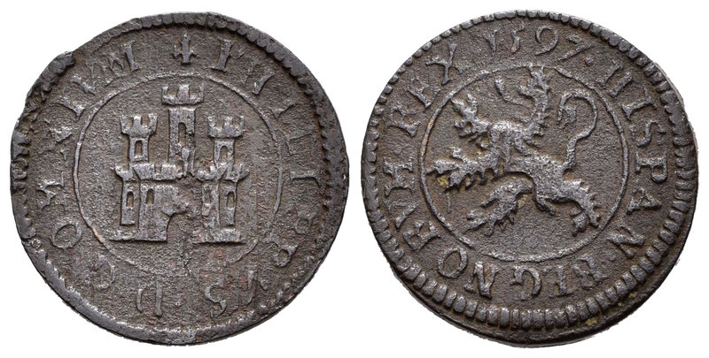 Felipe II (1556-1598). 2 maravedís. 1597. Segovia. (Cal-867). (Jarabo-Sanahuja-B...