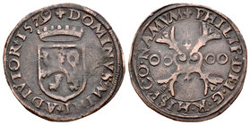 Felipe II (1556-1598). Doble dinero. 1579. Namur. (Gelder&Hoc-266-13a). (Vti-531). (Vanhoudt-335). Ag. 5,13 g. Flor de lis al inicio de leyenda en amb...