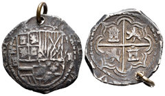 Felipe II (1556-1598). 2 reales. Potosí. B. (Cal-509). Ag. 7,01 g. Argolla. MBC-. Est...65,00.