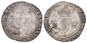 Felipe II (1556-1598). Groat. (S-6501). Ag. 3,10 g. Bustos de Felipe II y María Tudor enfrentados. Acuñada para circular por Irlanda. Acuñación débil ...