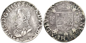 Felipe II (1556-1598). Escudo. 1574. Amberes. (Vti-1201). (Vanhoudt-298.AN). Ag. 29,15 g. Grafiti. MBC-. Est...120,00.