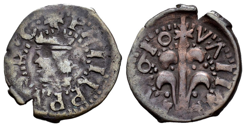 Felipe III (1598-1621). Dinero. 1610. Valencia. (Cal-896). (Rs-383). Ae. 1,10 g....