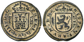 Felipe III (1598-1621). 8 maravedís. 1618. Segovia. (Cal-772 variante). (Jarabo-Sanahuja-D228). (Rs-218). Ae. 7,31 g. MBC+. Est...50,00.