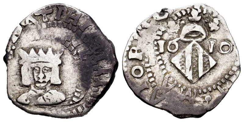 Felipe III (1598-1621). Dieciocheno. 1610. Valencia. (Cal-511 variante). Ag. 2,2...