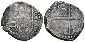 Felipe III (1598-1621). 4 reales. (1618-1620). Potosí. T (Juan Ximénez de Tapia). (Cal-Tipo 83). Ag. 12,69 g. Gráfila de puntos gruesos. Muy rara. MBC...