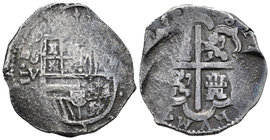 Felipe III (1598-1621). 4 reales. 1615. Sevilla. V. (Cal-281). Ag. 13,44 g. Visibles los dos últimos dígitos de la fecha. Escasa. MBC-. Est...95,00.