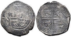 Felipe III (1598-1621). 8 reales. Potosí. Q. (Cal-124). Ag. 27,12 g. Visible el oridinal del rey III. Escasa. MBC-. Est...160,00.