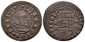 Felipe IV (1621-1665). 16 maravedís. 1663. Burgos. R. (Cal-1249). (Jarabo-Sanahuja-M6). Ae. 3,41 g. MBC. Est...20,00.