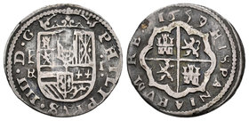 Felipe IV (1621-1665). 1 real. 1659/7. Segovia. BR. (Cal-1086 variante). Ag. 2,52 g. Sobrefecha. Hoja en anverso. Escasa. MBC-. Est...60,00.