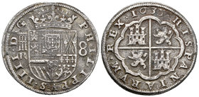 Felipe IV (1621-1665). 8 reales. 1635. Segovia. R. (Cal-574 similiar). Ag. 24,33 g. Falsa de época por funcdición. MBC-. Est...200,00.