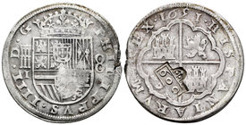 Felipe IV (1621-1665). 8 reales. 1651/31. Segovia. I (Hipólito de Santo Domingo). (Km-falta). (Gomes-04.01). Ag. 27,72 g. Acueducto de dos arcos de do...