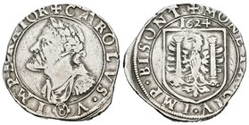 Felipe IV (1621-1665). Franco condado. 1/4 patagón. 1624. Besançon. (Vti-no cita). Ag. 7,70 g. A nombre de Carlos I. Rara. MBC+. Est...250,00.